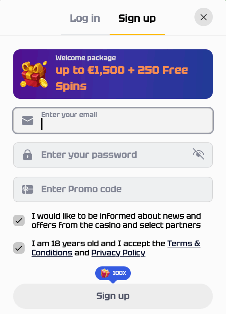 User registration pop-up for R2PBet showing fields for email, password, and promo code with a sign-up button